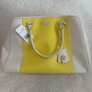 Coach Yellow and Cream Leather Colorblock Tote